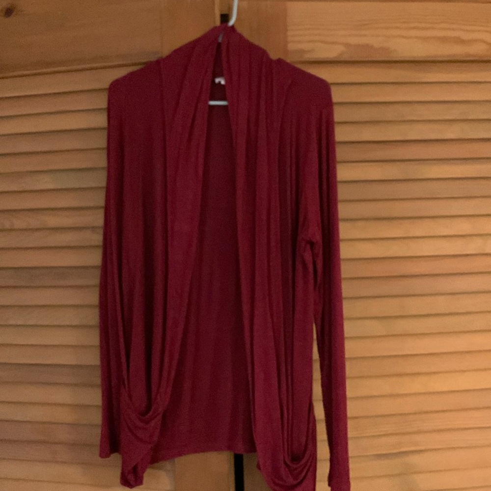 Wine, color, top, like a long cardigan but dressier